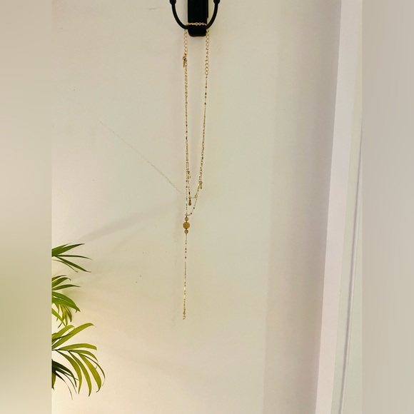 NWOT Ettika Gold Cubic Zirconia Layered Lariat Geometric Chain Necklace - Picture 6 of 7